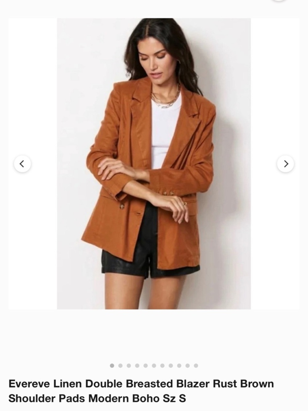 Evereve Rust Brown Linen Double-Breasted Blazer